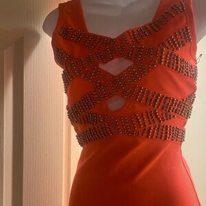 Elegant Orange Studded Dress